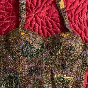 Vintage Floral Patterned Bustier milkmaid beaded forest fairy  corset milkmaid